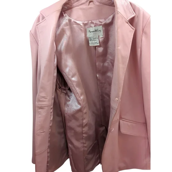 Pamela McCoy Blush Baby Pink Leather Blazer Jacket SZ Large Lk New! - Picture 5 of 7